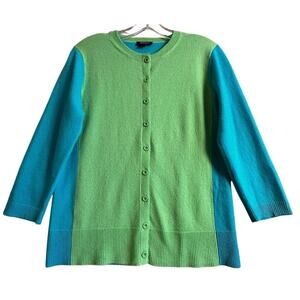Worth New York 100% Cashmere Colorblock 3/4 Sleeve Cardigan Sweater Womens Sz M